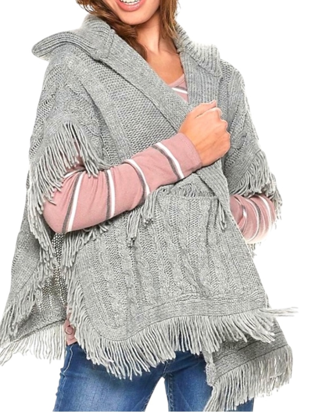 Madden NYC fringe Ruana cardigan sweater